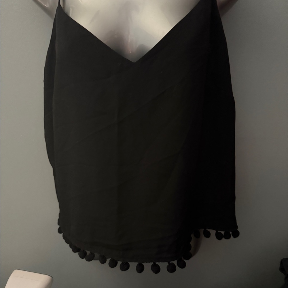 French Connection Black Pom Pom Hem Top